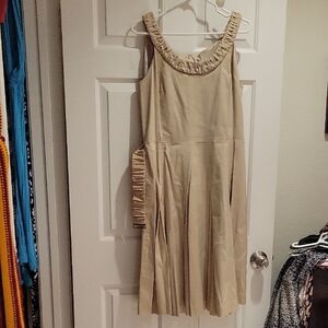 Calvin Klein Beige Pleated Midi Dress